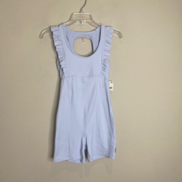 NEW Free People FP Movement Ruffle Me Up Shortsie Romper Halogen Blue XS - Picture 3 of 13